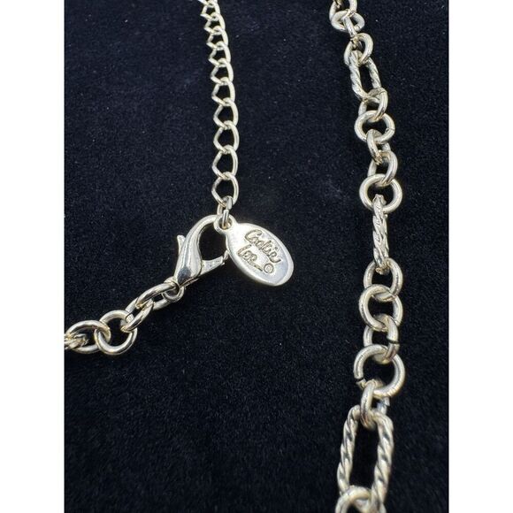 Cookie Lee Gold Tone Pink Cats Eye Floral Pendant Oval Round Link Necklace - Picture 3 of 9